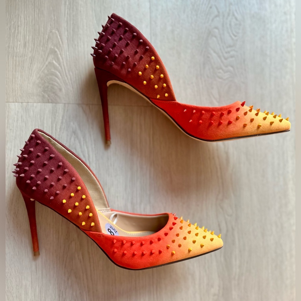 Gradient Spiked Heels - Red and Yellow